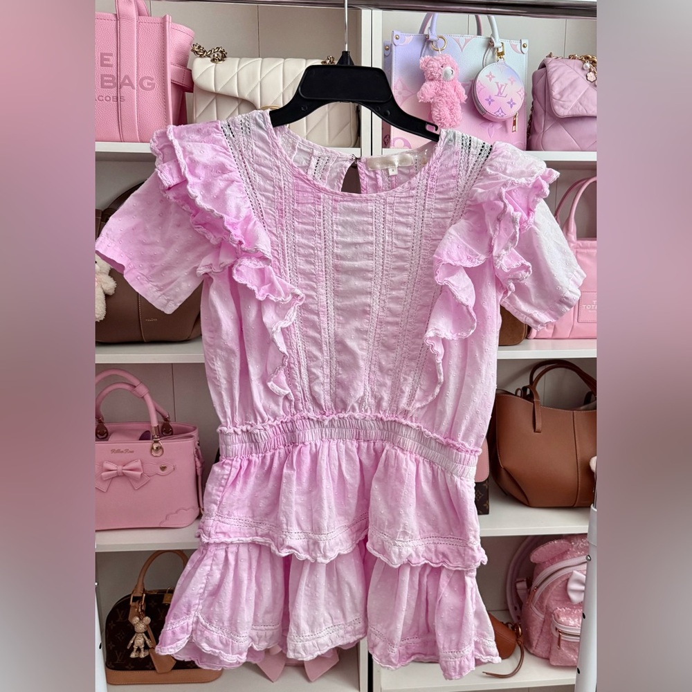 LoveShackFancy Pink Ruffle Tiered Mini Dress
